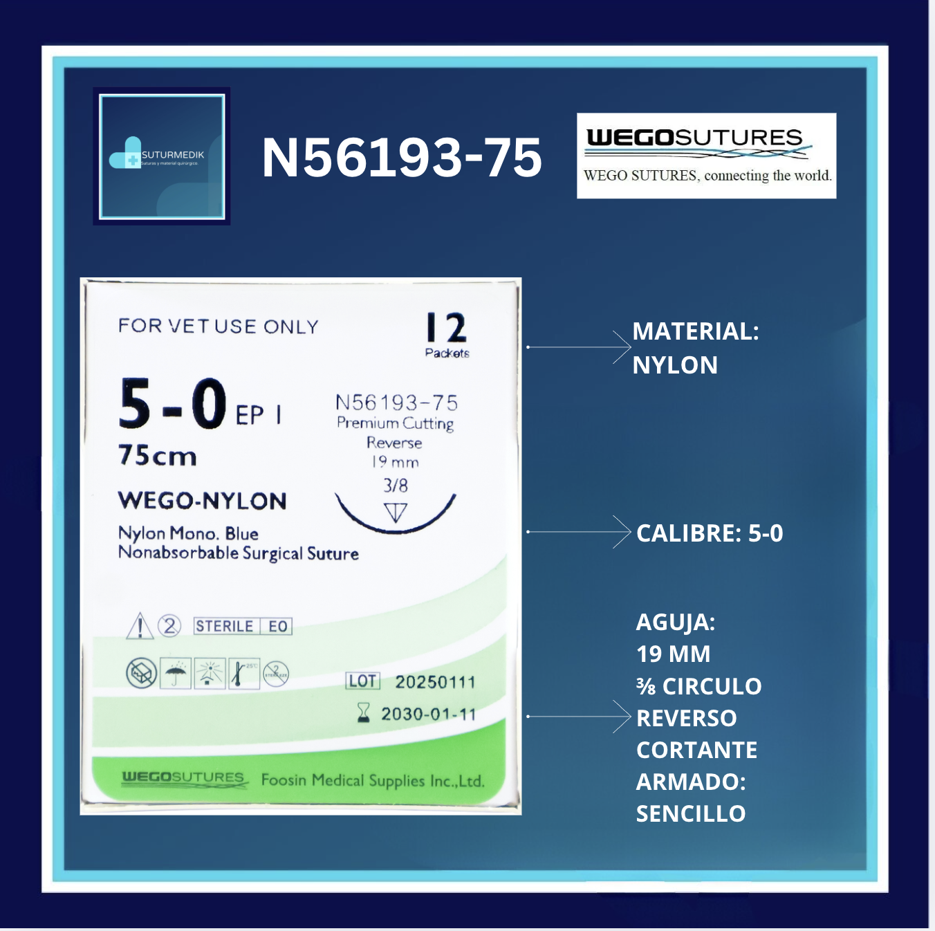 NYLON 5-0 N56193-75 WEGO C/12